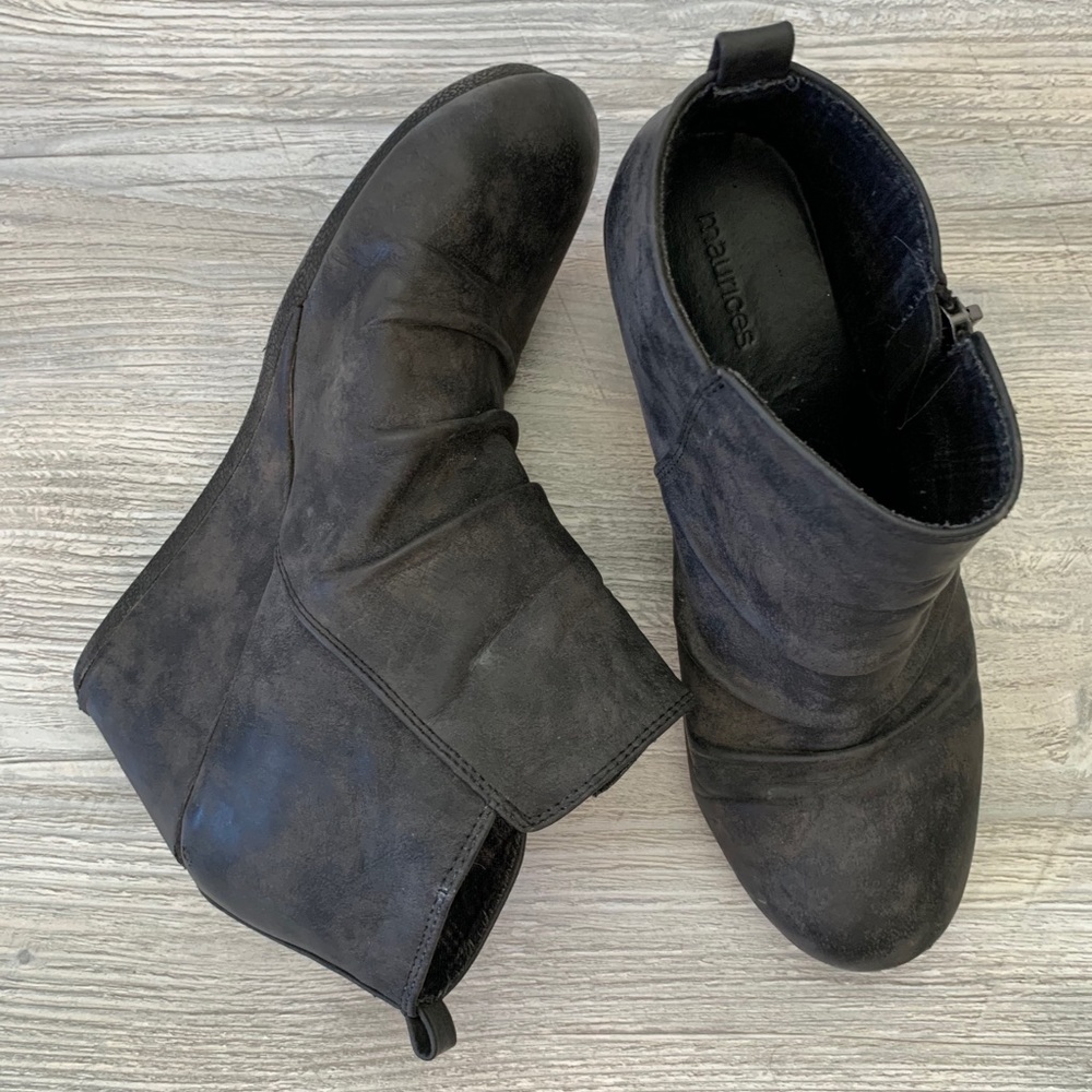 Gray faux-leather booties. Size 9.